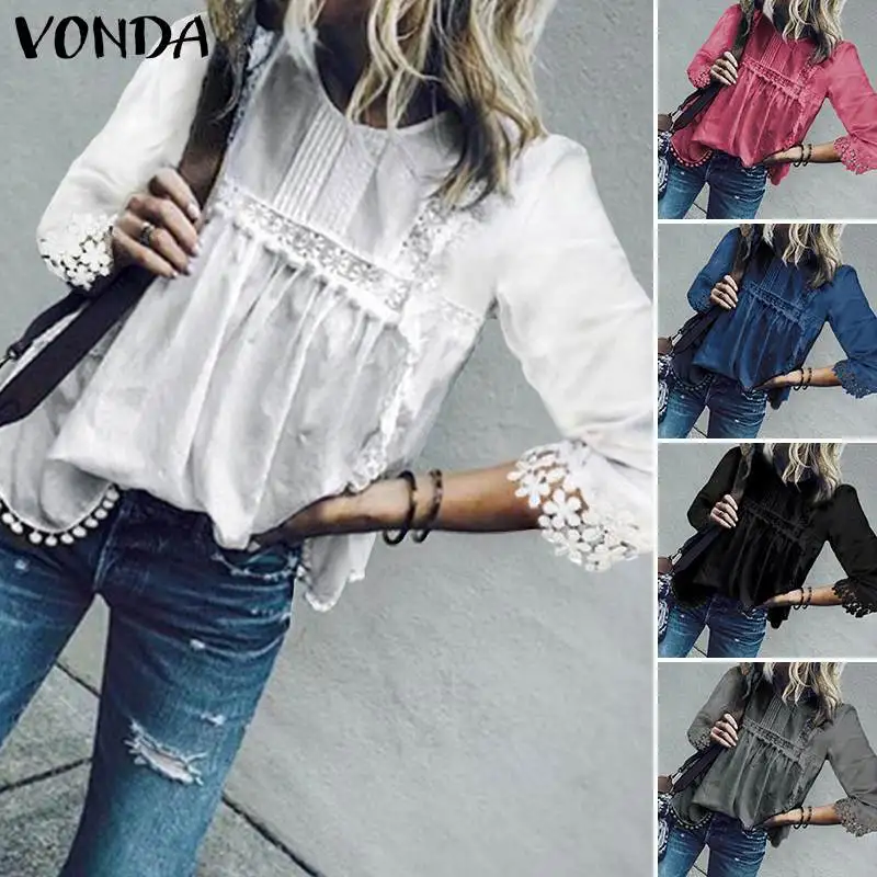  VONDA Womens Tops And Blouses 2019 Summer Hollow Out Blouse Bohemian Tops Casual 3/4 Sleeve Blusas 