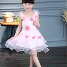 Коллекция года, Летнее Детское Модное бальное платье до колена из органзы с цветочным узором для девочек детская одежда без рукавов праздничные платья для младенцев