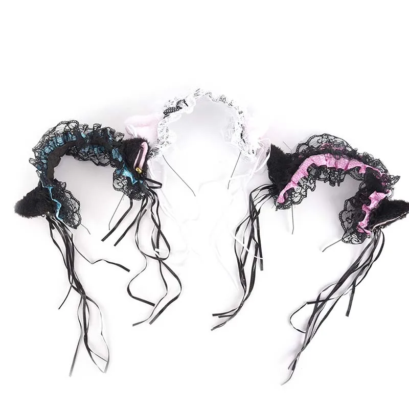 Аниме косплей девушки-кошки горничной кружевные повязки принцесса Сладкая Лолита повязки для волос колокольчик кошачьи уши обруч для волос аксессуары для волос
