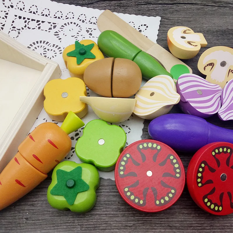 Children Wooden Simulation Kitchen Toys Set Cut Vegetables Toy Preschool Montessori Educational Toys Gift