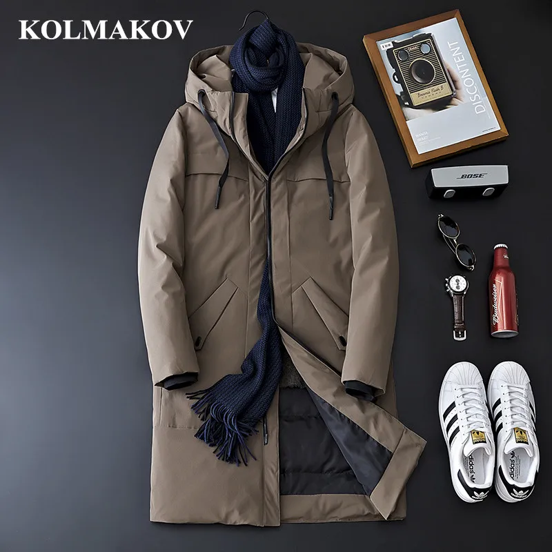 Мужские зимние куртки с капюшоном KOLMAKOV черные/хаки повседневные плотные M