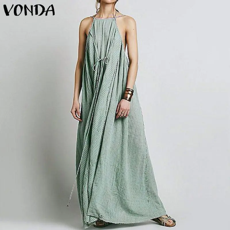 Длинное летнее платье макси 2019 VONDA винтажное повседневное свободное сексуальное