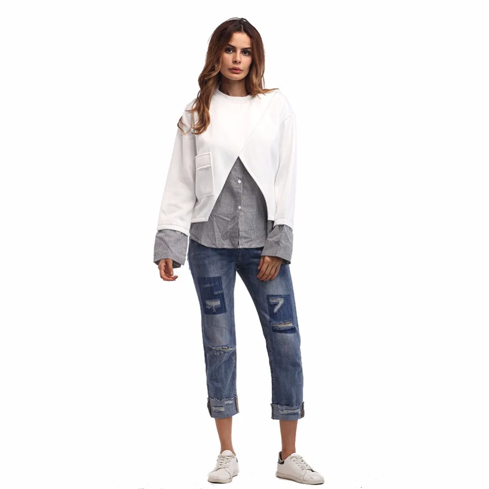 Fake 2 Piece Autumn Women t shirt 2017 Long Sleeve Loose T shirt for women T Shirt Femme Casual Tops&Tees One size for all (8)