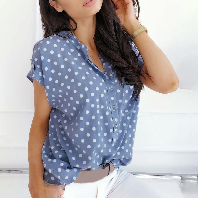 

Women Tops Ladies Blouse Work Summer Short Sleeve Formal Fashion Office V-Neck Casual Party Button Down Shirts