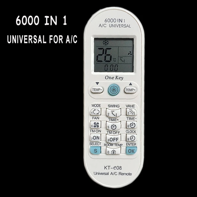 Control remoto universal de aire acondicionado para todos los graneros de  A/C Toshiba PANASONIC SANYO FUJITSU Acondicionamiento KT-e08 6000 en 1 One