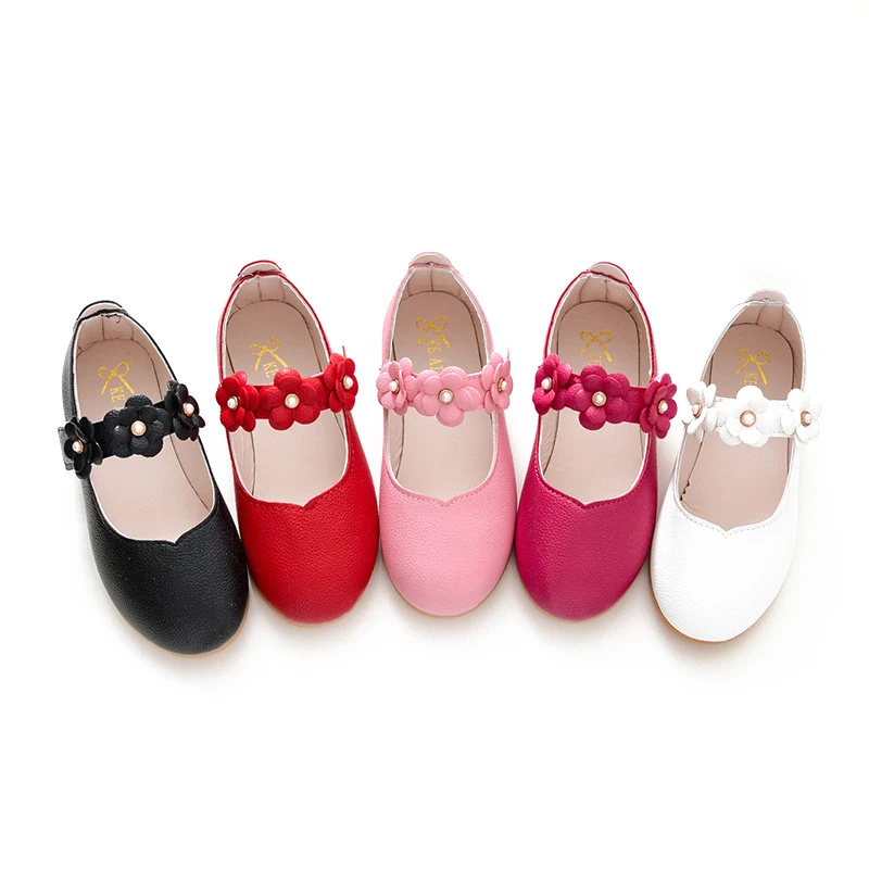 

Girls flowers princess shoes 2017 spring and autumn children simple pink shoes white pearl casual kids party dress shoes girls