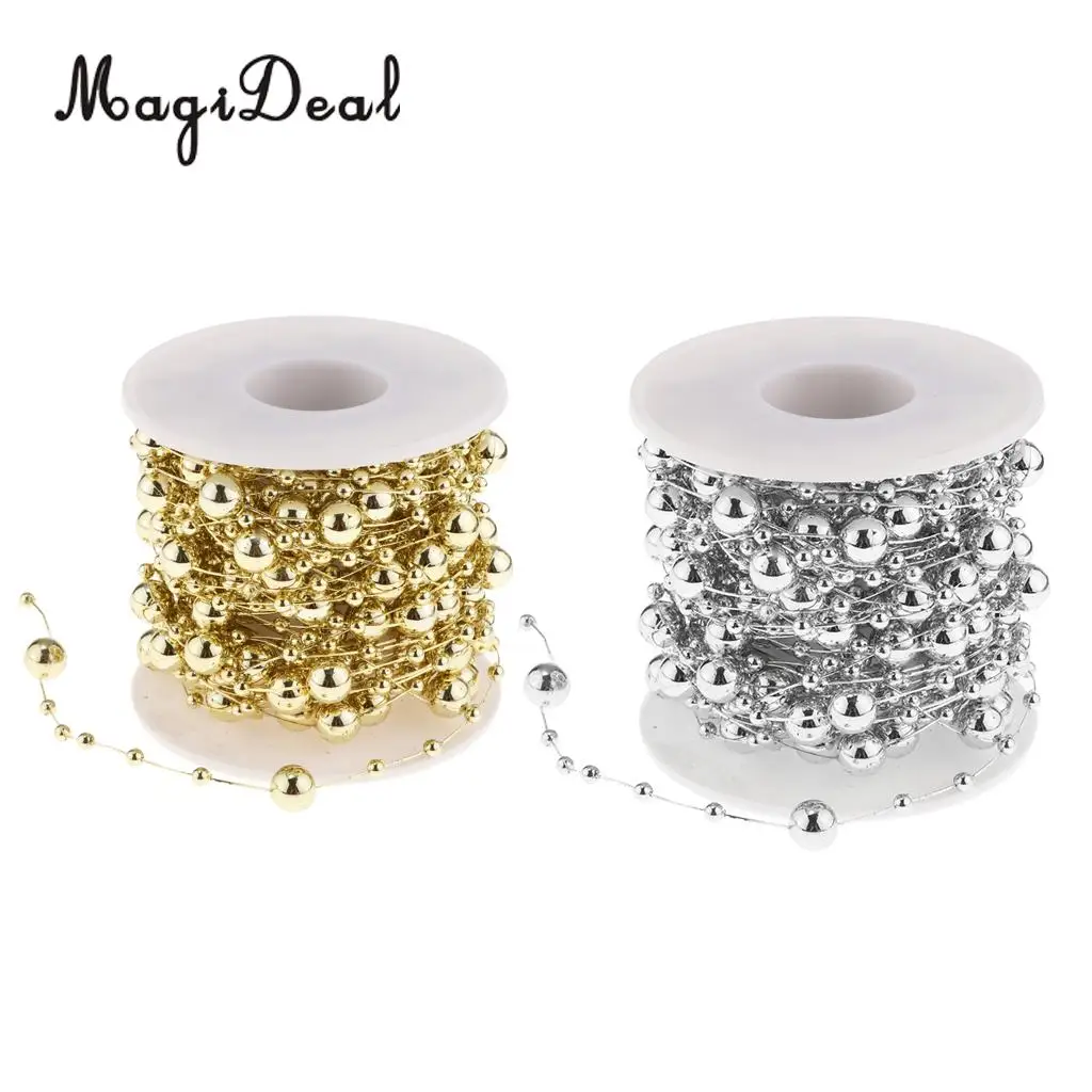 MagiDeal 10m Metallic Pearls Beads String Strand Garland Wire Chain Strands Spool Roll Wedding Birthday Christmas DIY Craft