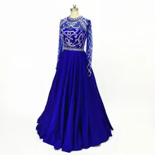 ТРАПЕЦИЕВИДНОЕ атласное платье для выпускного вечера с длинными рукавами, фиолетовое вечернее платье с круглым вырезом и бисером длиной до пола, королевское синее красивое Пышное Платье