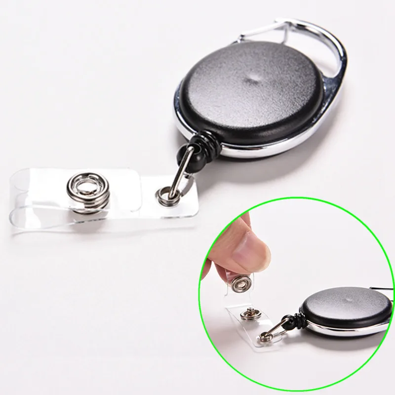 1PC Metal Housing Plastic Covers Black Pull Key Ring ID Card Badge Tag Belt Clip Chain Holder