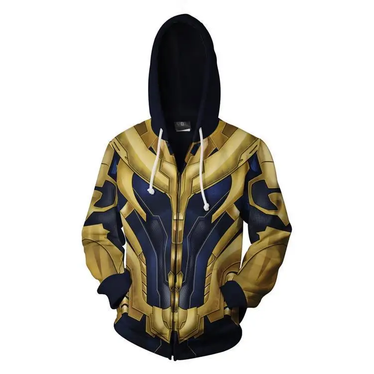 Adult Men&Women Zip Up Hoodies The Avengers Endgame Thanos 3D Hooded Jacket Captain Marvel Sweatshirt Streetwear Cosplay Costume