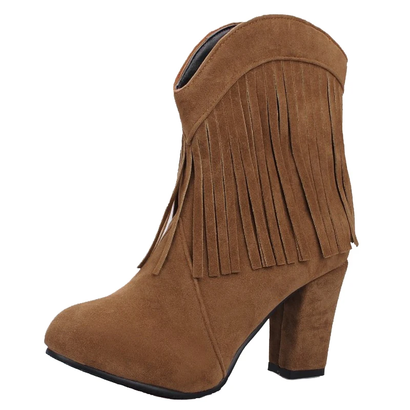 SJJH Women Nubuck Ankle Boots with Round Toe Chunky Fringe Suede Short Martin Boots Fashion Sweet Roman Shoes Large Size Q368