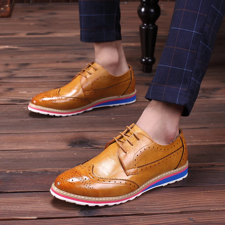 

Yifsion Mens Leather Shoes Wingtip Pointed Toe Oxfords Brogue Wedding Party Formal Dress