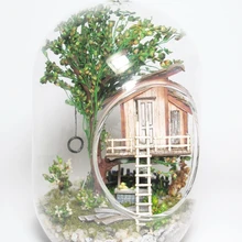 Pakitoy DIY стеклянный шар Кукольный дом деревянный Мини ручной работы кукольный домик Миниатюрная игрушка щетина Рождественский подарок- summul