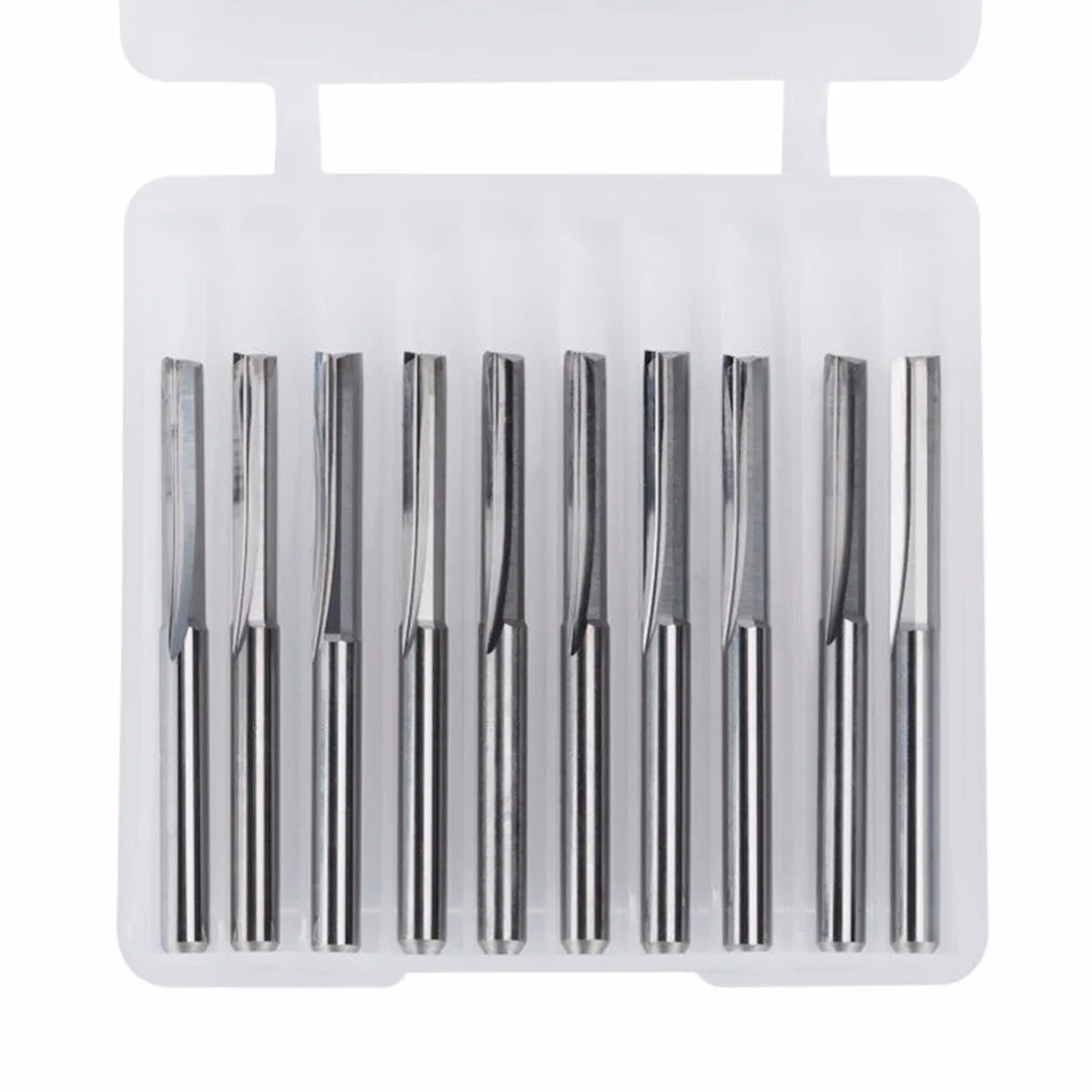 10pcs/set 2 Flute Straight Slot Tungsten Steel CNC Router Bits Wood MDF Milling 17mm