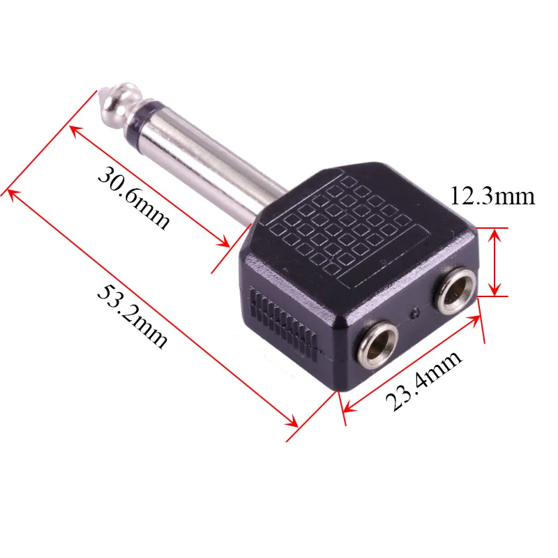 6.35mm Male to 2x 3.5mm Female Mono Audio Adapter
