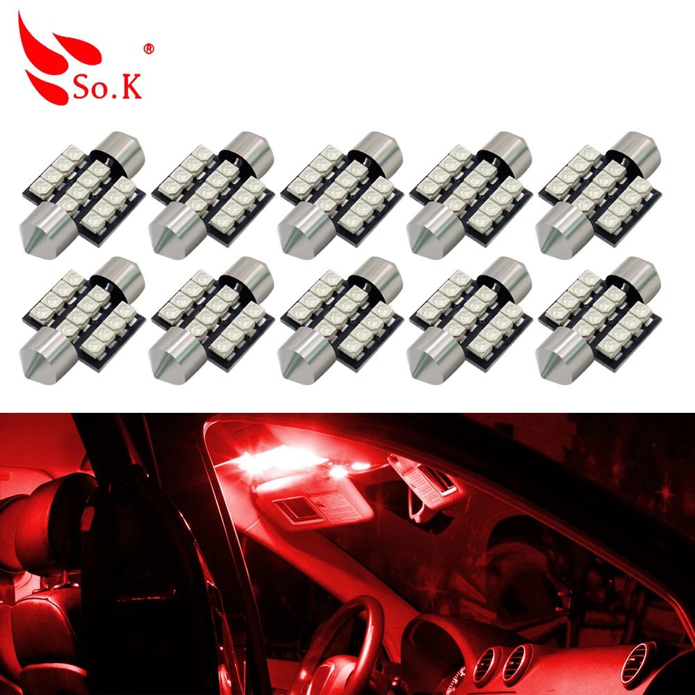10 шт. гирлянда 31 мм Canbus без ошибок C5W C10W супер яркие 3528 SMD светодиодные лампы для