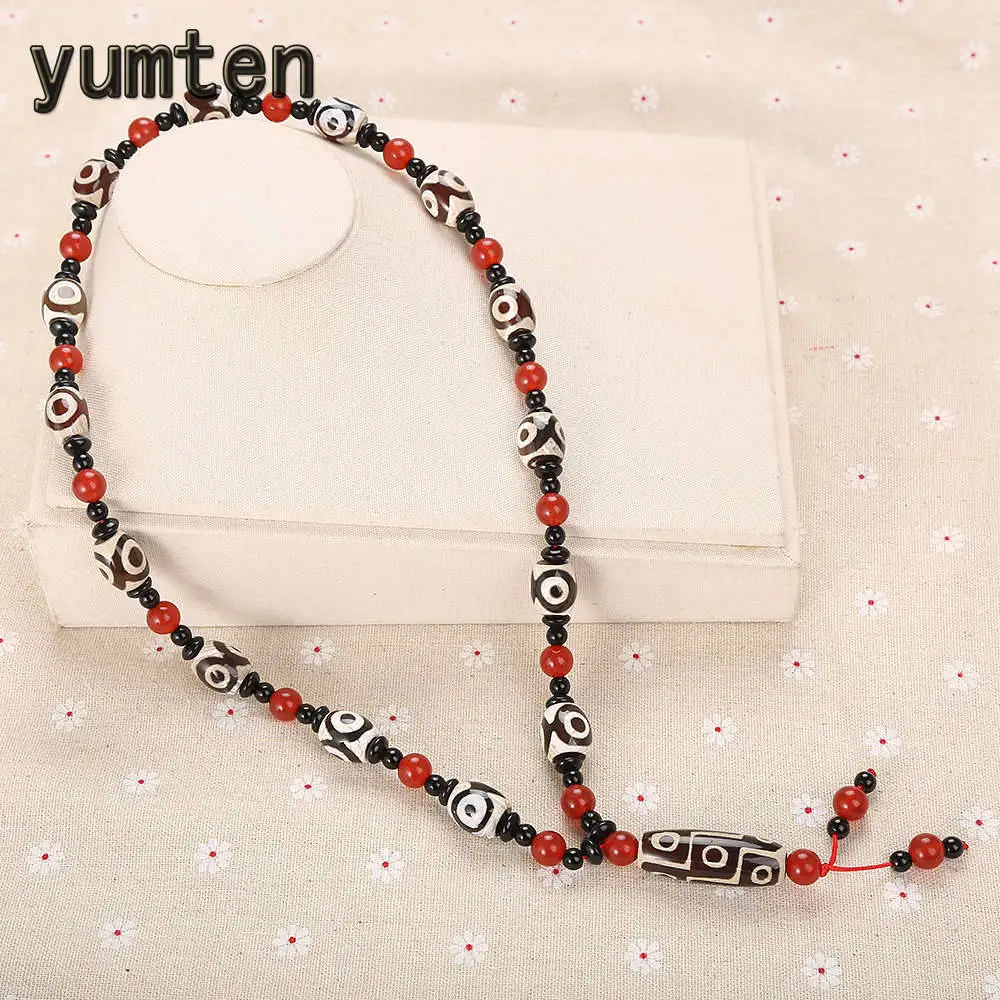 

Yumten Religious Necklace Natural Agate Beaded Chain Power Gem Jewellery Women Buddhism Bijoux Geometric Accessories Red Bead