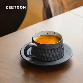

60ml Creative Vintage Espresso Coffee Cup with Saucer Kit Ceramic Coarse Pottery Drinkware Yogurt Milk Cups Juice Handle Mug