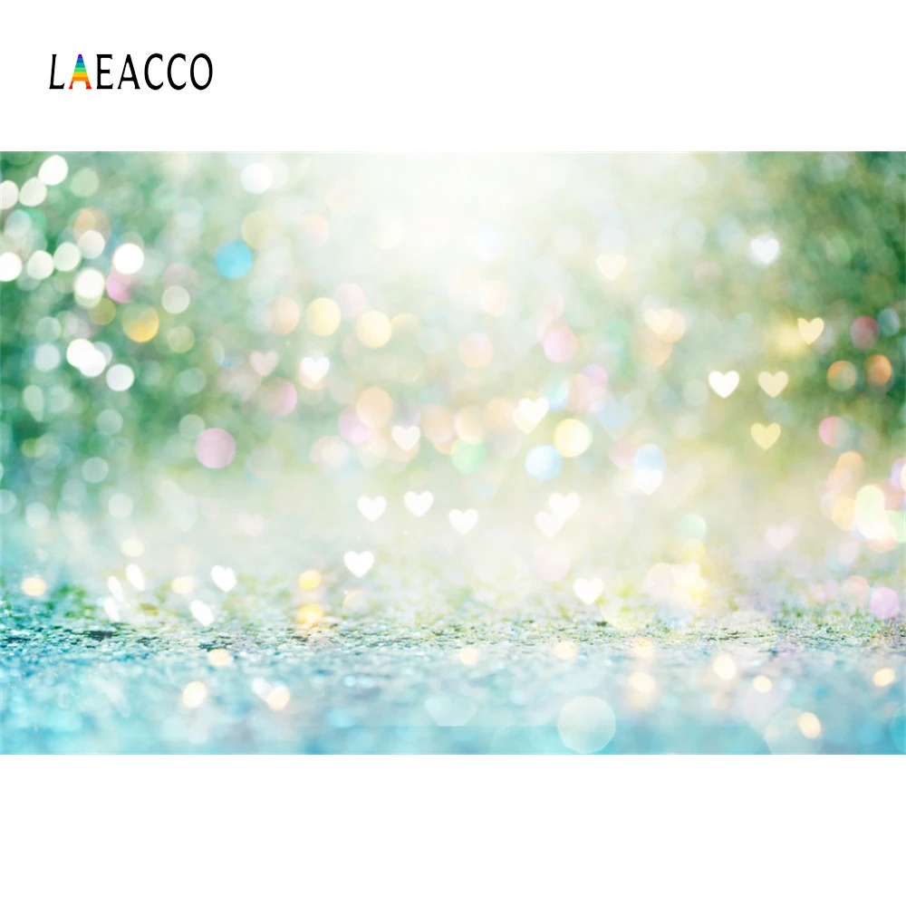 

Laeacco Light Bokeh Emerald Glitters Love Heart Child Photography Background Customized Photographic Backdrops For Photo Studio