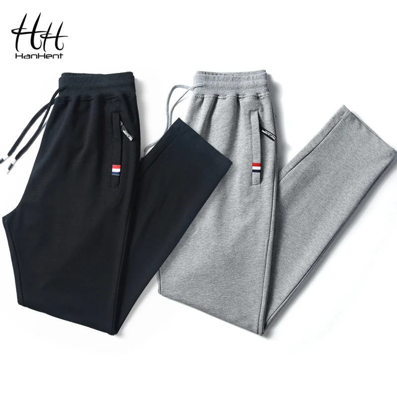 HanHent القطن عارضة رجل السراويل الترنك طويلة بلون Sweatpants الرجال الأزياء رقيقة السراويل اللياقة البدنية المدرسة السراويل العمل خارج