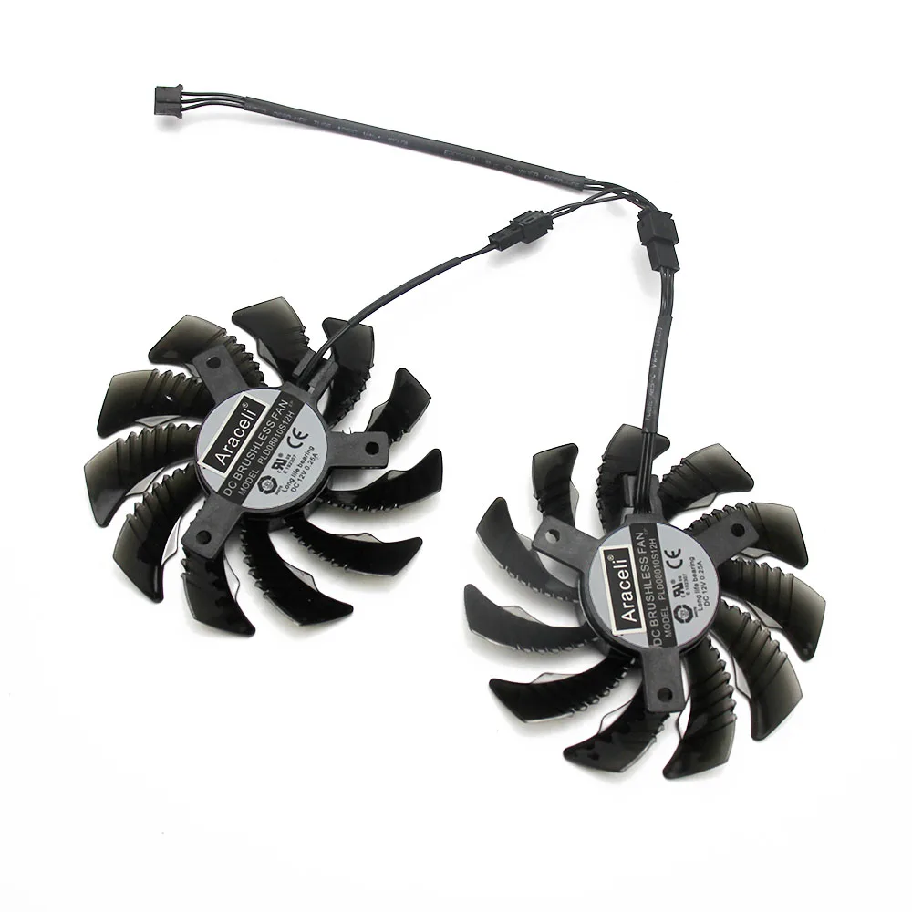 2PCS/lot 2pin+3pin for Gigabyte GeForce GTX 1650 OC CN 4G PLD08010S12H graphics card fan