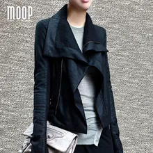 Черный Натуральная кожа пальто женщин овчины из матовой кожи мотоциклетная куртка негабаритных лацканы VESTE EN Cuir Femme LT791