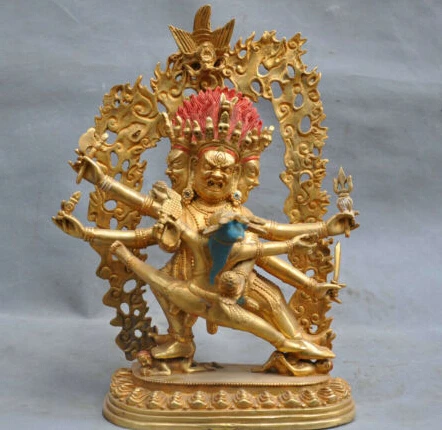 

12" Tibet Bronze 3 Head 6 Arms Phurba Dojre Vajrakila Buddha Statue