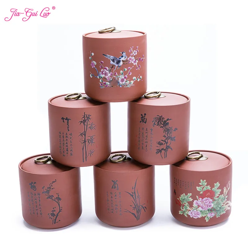 

JIA-GUI LUO 9.8CM*10CM Purple Clay Tea box sealed box tea set Portable travel tea coffee beans dried fruit seed storage box D031