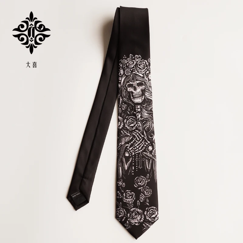

as a gift fashion black skull rose pattern Creative tie for party box packing 1pc size:7cm