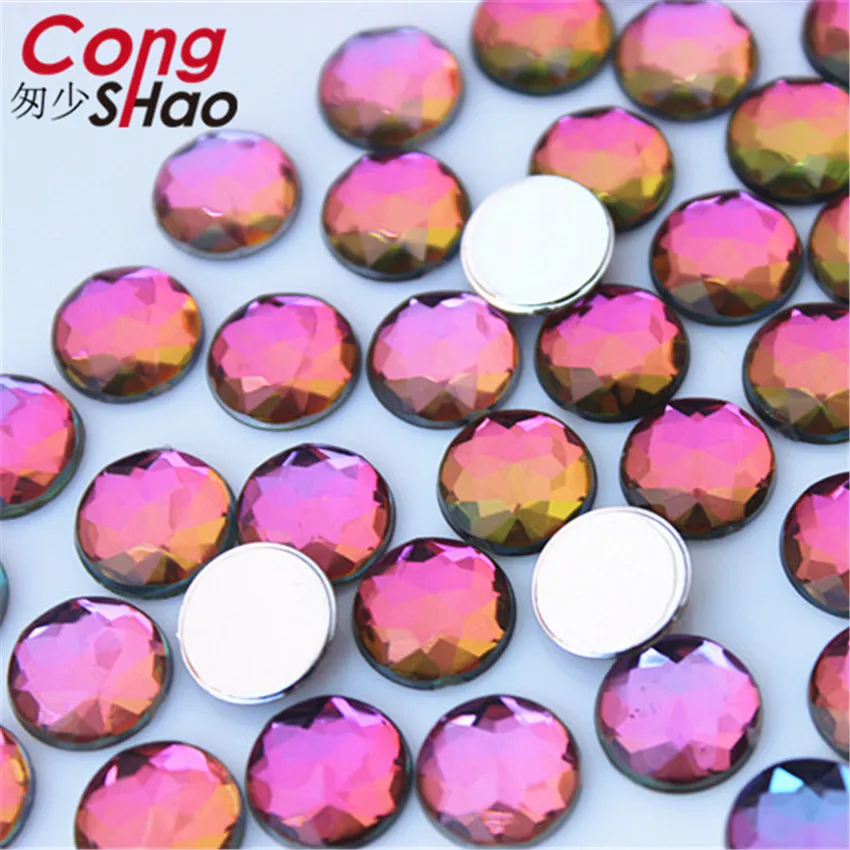 Cong Shao 100 шт 10 мм цветные круглые камни и кристаллы с плоской задней стороной Акриловые стразы для скрапбукинга свадебное платье Кнопка ZZ752