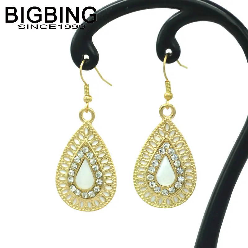 

V041 BIGBING jewelry latest design golden pink crystal drop dangle earring Fashion jewelry good quality