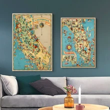 Mapa Vintage 1935 América Alabama Florida California lienzo pinturas Vintage cartel de papel Kraft recubierto pegatinas de pared decoración regalo familiar