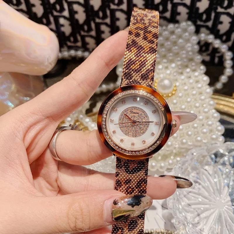 Сексуальный бренд Леопардовый браслет часы для женщин Летняя мода платье часы полный стальной Миланский наручные часы Кристаллы оболочки Montre