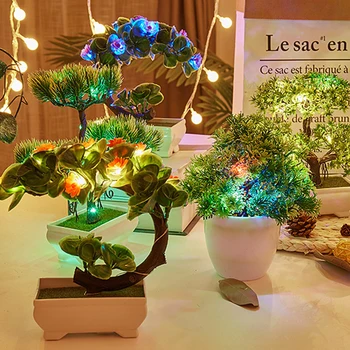 

Artificial Plants LED Lights Waterproof Pine Bonsai Styled Home Plant Ornament Lamp QJS Shop