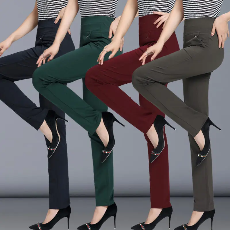 

Women Pants 2019 Spring Fall Straight Pants Slim Casual Female Stretch Trousers black fashion Jeans office Trousers 4XL 6xL