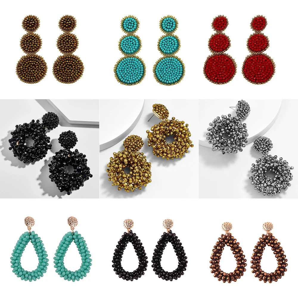 

Girlgo Za Crystal Beads Drop Earrings For Women Ethnic Round Dangle Statement Earrings Wholesale Valentine Gifts Luxury Jewelry