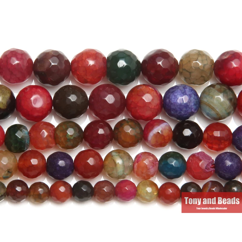 

Free Shipping Natural Stone Mixed Colors Faceted Agates Round Loose Beads 15" Strand 6 8 10 12MM Pick Size For Jewelry