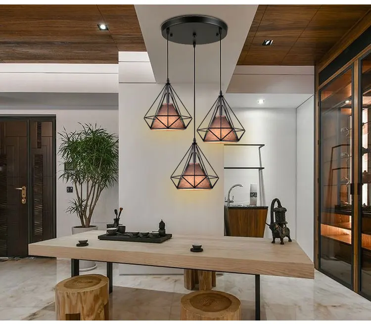Modern Industrial Cage Metal diamond Shade Pendant Light lamp bar 22