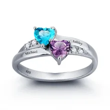 Personalizado Doble Corazón Del Anillo de Plata de Ley 925 Único Clásico Cubic Zirconia Anillo Caja de Regalo (Silveren SI1781)