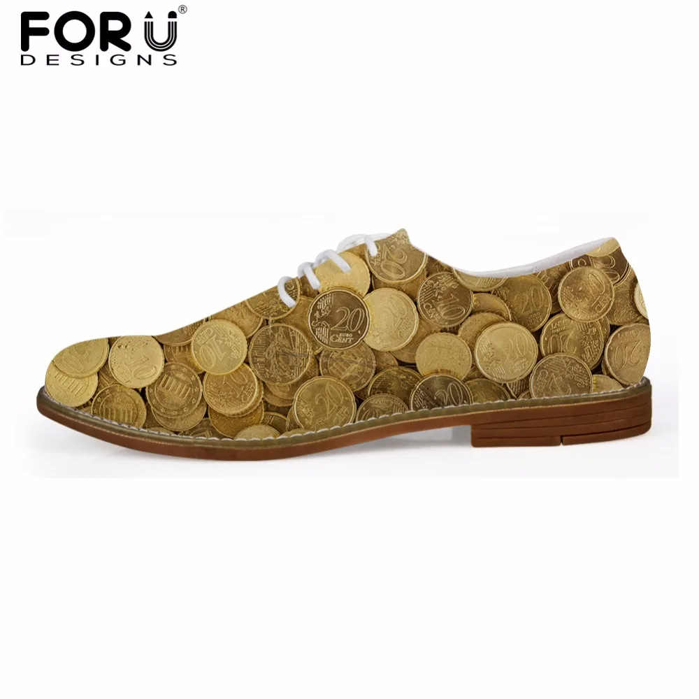 FORUDESIGNS/Весенняя модная мужская деловая модельная обувь с 3D принтом монета мужские кожаные туфли на плоской подошве со шнуровкой повседневные мужские туфли оксфорды