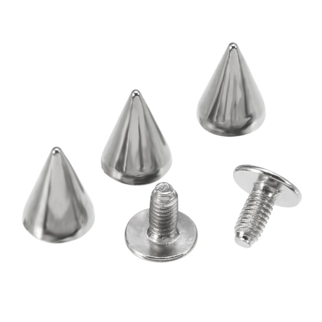 100pcs Spikes Cone Studs Metal 10mm Spots Rivet Cone Screw Studs Leathercraft DIY Craft Rock Clothes Handcraft Accessories