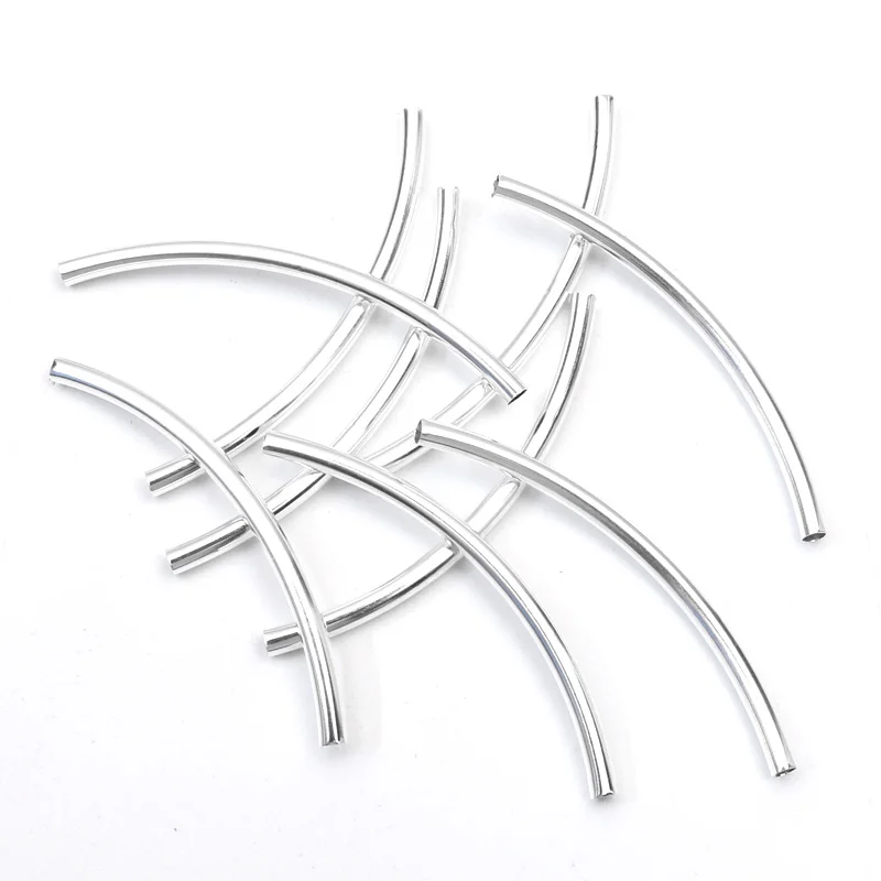 

50pcs 3x50mm Silver Curved Tube Spacer Beads Connectors Jewelry Findings For Bracelets Necklace Diy Jewelry Making Accessories