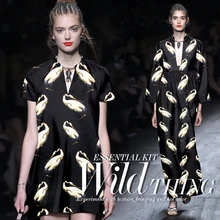 140 см шириной 40 мм толщиной гуся черно-белой печати 35% шелк и 65% шерсть атласной ткани на осень и зиму костюм платье куртка Cheongsam D508