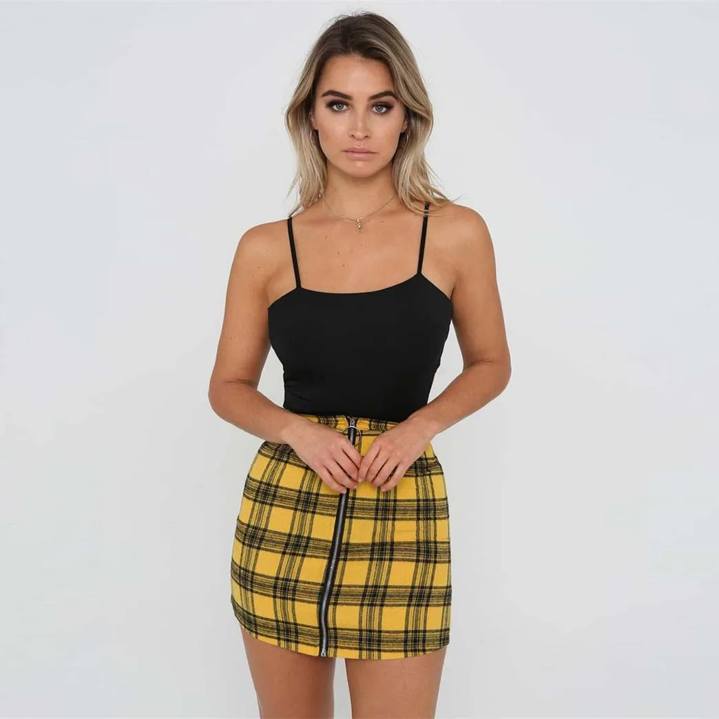 2018 Preppy Style Women Red Yellow Plaid Mini Skirts High Waist Front Zipper Sexy Skirts Skirts