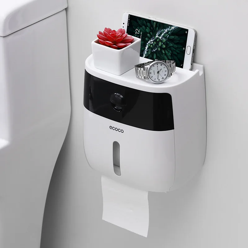 Многофункциональный бесшовный подвесной водонепроницаемый держатель для туалетной бумаги коробка для выдергивания туалетной бумаги для ванной комнаты - Цвет: Черный