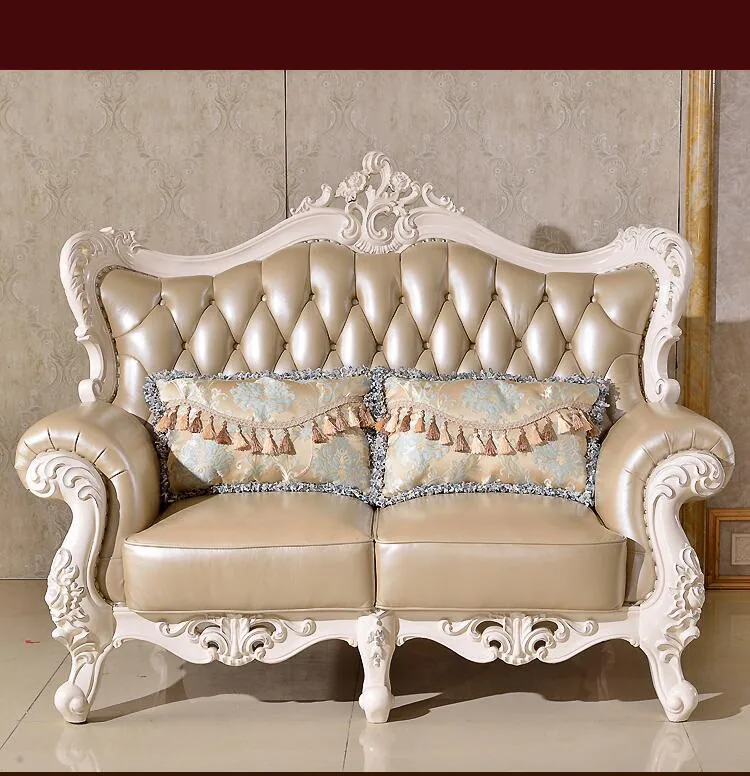 Высокое качество Европейского антикварного гостиной диван мебель натуральная кожа установить 1054