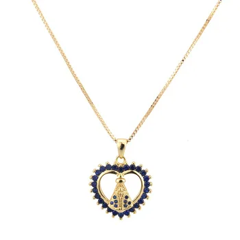 

12pcs South America's foreign trade sells round blue zircon Goddess Pendant bronze plated gold necklace