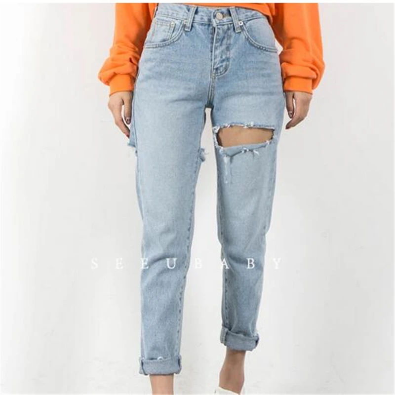 Женские джинсы больших размеров, винтажные рваные джинсы для женщин, джинсы с высокой талией, женские узкие брюки, специальные джинсовые штаны с дырками для женщин