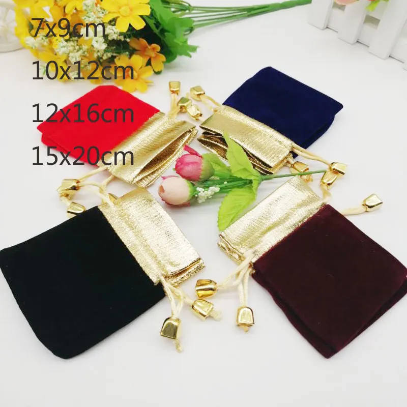 

50pcs/lot 7x9 9x12 15x20cm Small Drawstring Jewelry Velvet Bags Charms Necklace Gift Packing Pouches&Drawstring Packaging Bags