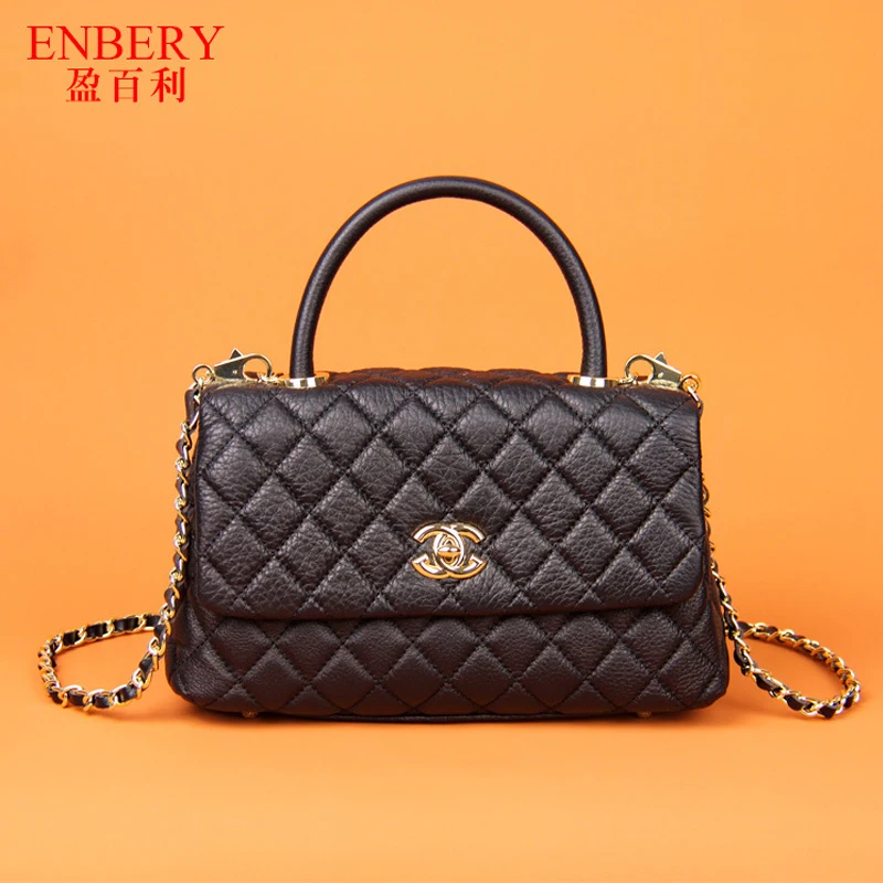 

2019 new Genuine Leather Lady bag Fashion luxury design handbag First layer Cowhide Rhombus chain package Shoulder Messenger Bag